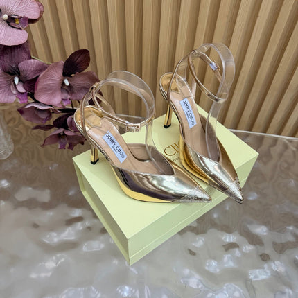 JIMMY CHOO 26S SLINGBACK HEELS 85 MM IN GOLD CALFSKIN WITH METAL TOE CAP