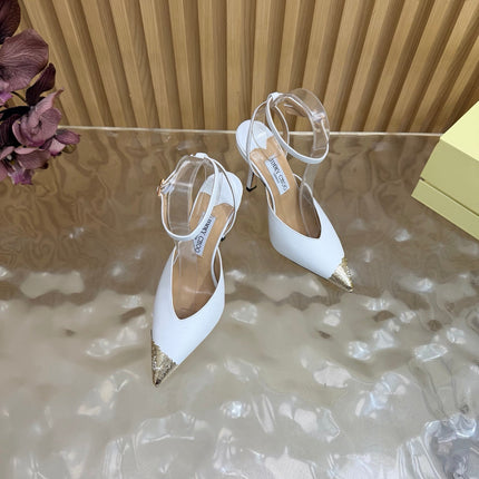 JIMMY CHOO 26S SLINGBACK HEELS 85 MM IN WHITE CALFSKIN WITH METAL TOE CAP