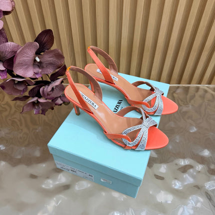 AQUAZZURA 26S HEELED SANDALS 75 MM IN ORANGE SATIN