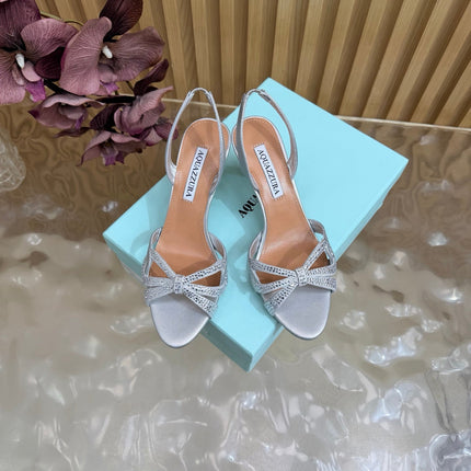 AQUAZZURA 26S HEELED SANDALS 75 MM IN SILVER CALFSKIN