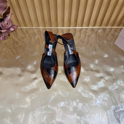 JIMMY CHOO 26S SLINGBACK PUMPS 65 MM IN DARK CHOCOLATE MIX COGNAC BROWN CALFSKIN