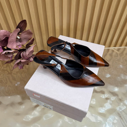 JIMMY CHOO 26S SLINGBACK PUMPS 65 MM IN DARK CHOCOLATE MIX COGNAC BROWN CALFSKIN