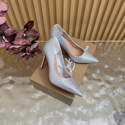 CHRISTIAN LOUBOUTIN 26S HIGH HEELS 100 MM IN SILVER RHINESTONE-EMBELLISHED