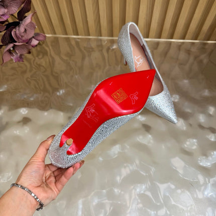 CHRISTIAN LOUBOUTIN 26S HIGH HEELS 100 MM IN SILVER RHINESTONE-EMBELLISHED