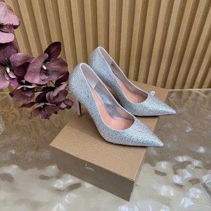 CHRISTIAN LOUBOUTIN 26S HIGH HEELS 100 MM IN SILVER RHINESTONE-EMBELLISHED