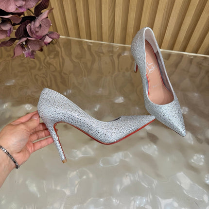 CHRISTIAN LOUBOUTIN 26S HIGH HEELS 100 MM IN SILVER RHINESTONE-EMBELLISHED