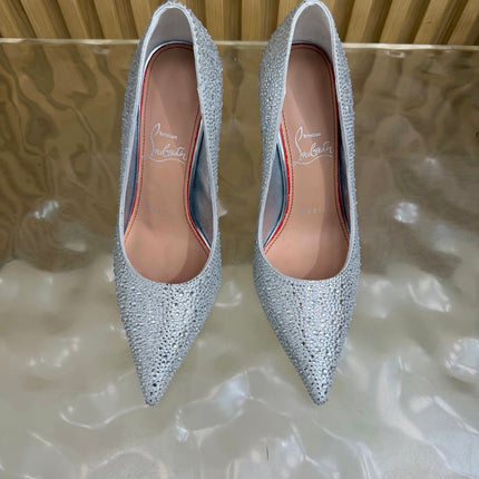 CHRISTIAN LOUBOUTIN 26S HIGH HEELS 100 MM IN SILVER RHINESTONE-EMBELLISHED