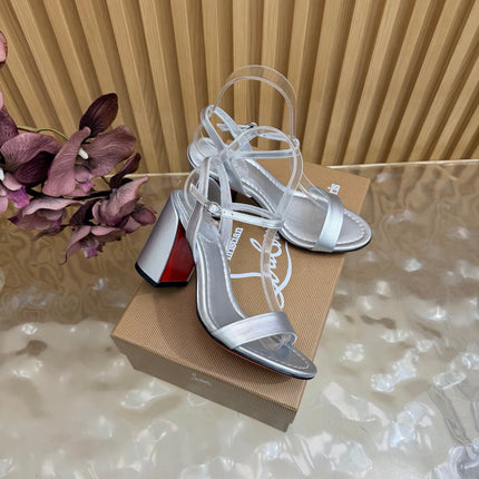 CHRISTIAN LOUBOUTIN 26S SQUARE-HEEL SANDALS 85 MM IN SILVER CALFSKIN