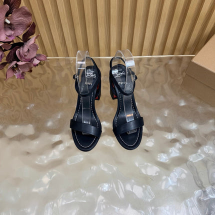 CHRISTIAN LOUBOUTIN 26S SQUARE-HEEL SANDALS 85 MM IN BLACK CALFSKIN