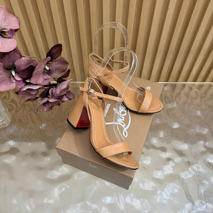 CHRISTIAN LOUBOUTIN 26S SQUARE-HEEL SANDALS 85 MM IN NUDE CALFSKIN