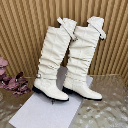 JIMMY CHOO 26S BROOKLYN KNEE BOOTS IN CREAM WHITE SMOOTH CALFSKIN