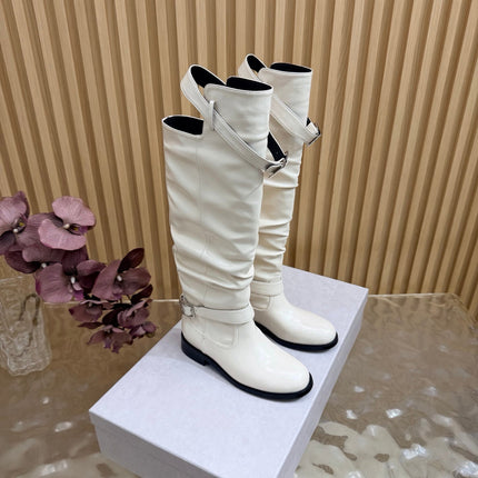 JIMMY CHOO 26S BROOKLYN KNEE BOOTS IN CREAM WHITE SMOOTH CALFSKIN