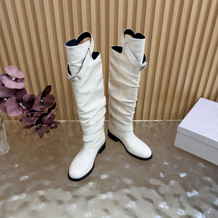 JIMMY CHOO 26S BROOKLYN KNEE BOOTS IN CREAM WHITE SMOOTH CALFSKIN