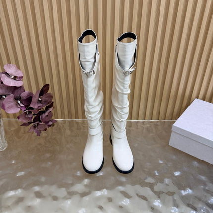 JIMMY CHOO 26S BROOKLYN KNEE BOOTS IN CREAM WHITE SMOOTH CALFSKIN