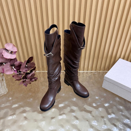 JIMMY CHOO 26S BROOKLYN KNEE BOOTS IN CHOCOLATE BROWN SMOOTH CALFSKIN