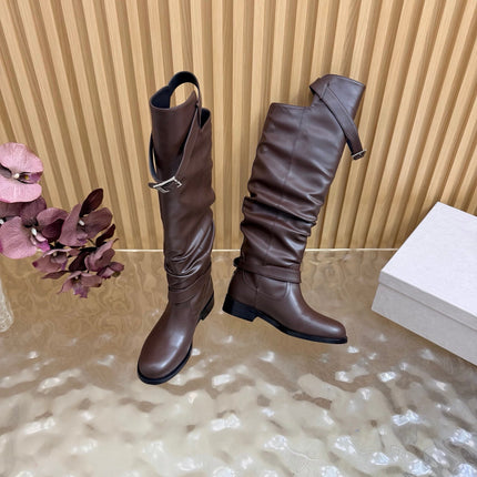 JIMMY CHOO 26S BROOKLYN KNEE BOOTS IN CHOCOLATE BROWN SMOOTH CALFSKIN