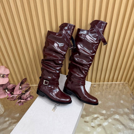 JIMMY CHOO 26S BROOKLYN KNEE BOOTS IN BURGUNDY GLOSSY CALFSKIN
