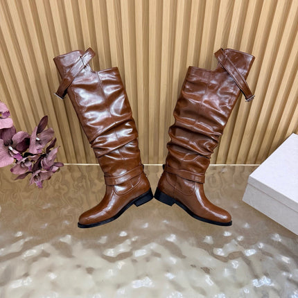 JIMMY CHOO 26S BROOKLYN KNEE BOOTS IN BROWN GLOSSY CALFSKIN