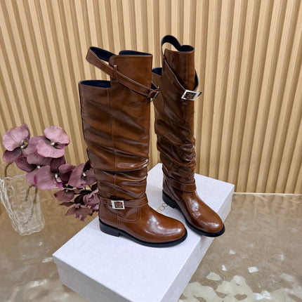 JIMMY CHOO 26S BROOKLYN KNEE BOOTS IN BROWN GLOSSY CALFSKIN