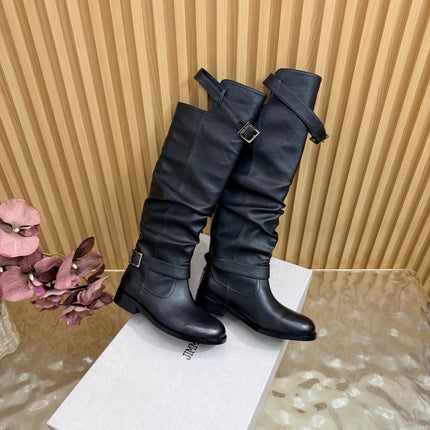 JIMMY CHOO 26S BROOKLYN KNEE BOOTS IN BLACK SMOOTH CALFSKIN