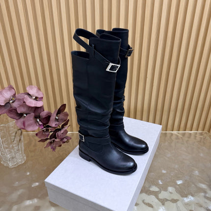JIMMY CHOO 26S BROOKLYN KNEE BOOTS IN BLACK SMOOTH CALFSKIN