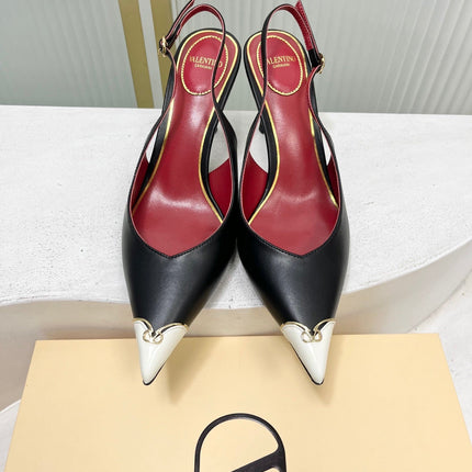VALENTINO 26S SLINGBACK PUMPS 45 MM IN BLACK MIX WHITE CALFSKIN