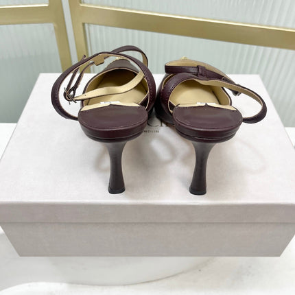 JIMMY CHOO 26S SLINGBACK HEELS 85 MM IN BURGUNDY CALFSKIN WITH METAL TOE CAP