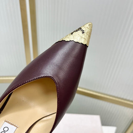 JIMMY CHOO 26S SLINGBACK HEELS 85 MM IN BURGUNDY CALFSKIN WITH METAL TOE CAP