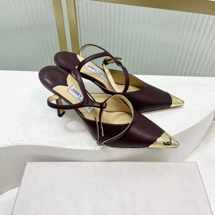 JIMMY CHOO 26S SLINGBACK HEELS 85 MM IN BURGUNDY CALFSKIN WITH METAL TOE CAP