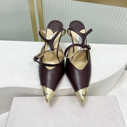 JIMMY CHOO 26S SLINGBACK HEELS 85 MM IN BURGUNDY CALFSKIN WITH METAL TOE CAP