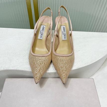 JIMMY CHOO 26S SLINGBACK PUMPS 65 MM IN BEIGE GLITTER MESH