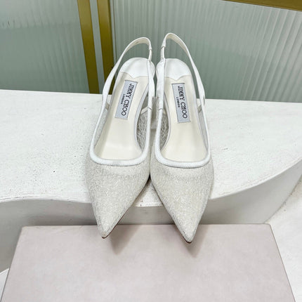 JIMMY CHOO 26S SLINGBACK PUMPS 65 MM IN WHITE GLITTER MESH