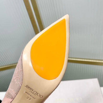 JIMMY CHOO 26S HIGH HEELS 65 MM IN PALE PINK LACE WITH METAL TOE CAP