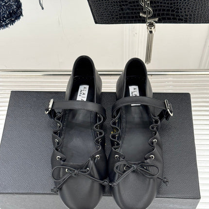 ALAIA 26S MARY JANE FLATS IN BLACK LAMBSKIN WITH BOW