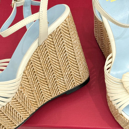 VALENTINO 26S ESPADRILLE WEDGE SANDALS 120 MM IN CREAM WHITE CALFSKIN