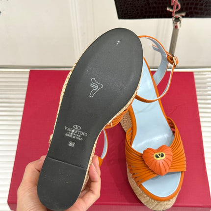 VALENTINO 26S ESPADRILLE WEDGE SANDALS 120 MM IN ORANGE CALFSKIN