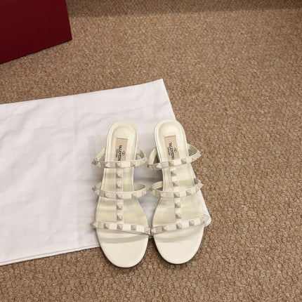 VALENTINO 26S ROCKSTUD HIGH HEEL SANDALS IN OFF-WHITE CALFSKIN