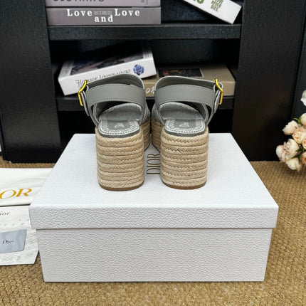 DIOR 26S ESPADRILLE WEDGE SANDAL IN GREY DIOR OBLIQUE EMBROIDERED CANVAS