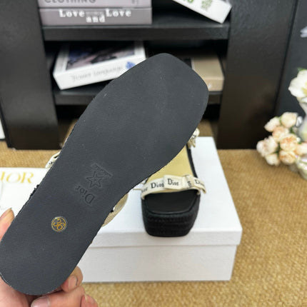 DIOR 26S WEDGE SANDAL IN BLACK CANVAS AND CALFSKIN