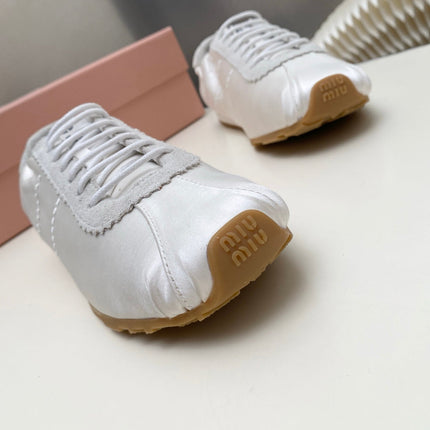 MIUMIU 26S SNEAKERS IN WHITE PLUME SATIN