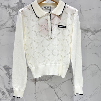 MIUMIU 26S LONG-SLEEVE KNIT POLO TOP 1437