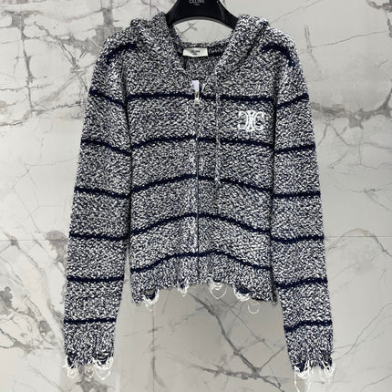 CELINE 26S FRAYED STRIPED KNIT HOODIE 639