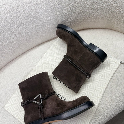 BOTTEGA VENETA 26S ANKLE BOOTS IN DARK BROWN SUEDE WITH ROPE DETAIL