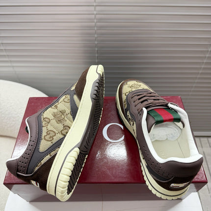 GUCCI 26S MAC80 SNEAKER IN BEIGE CANVAS AND DARK BROWN LEATHER