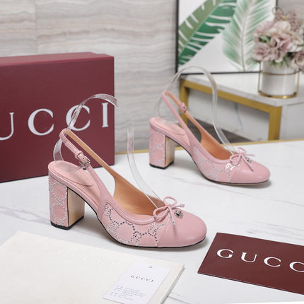 GUCCI 26S HEEL SLINGBACK PUMP 80 MM IN LIGHT PINK CALFSKIN AND SUEDE