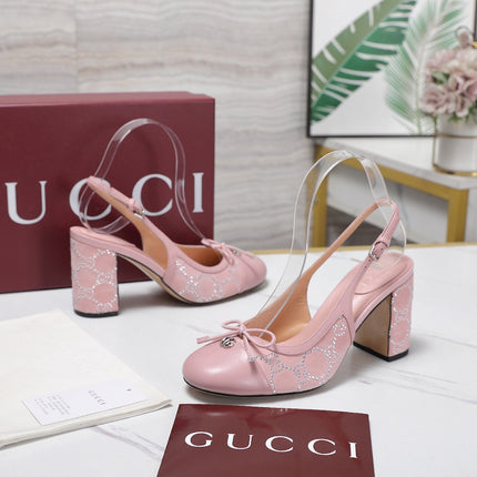 GUCCI 26S HEEL SLINGBACK PUMP 80 MM IN LIGHT PINK CALFSKIN AND SUEDE