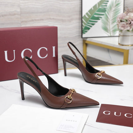 GUCCI 26S SLINGBACK PUMPS 85 MM IN DARK BROWN CALFSKIN