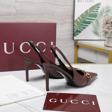 GUCCI 26S SLINGBACK PUMPS 85 MM IN DARK BROWN CALFSKIN