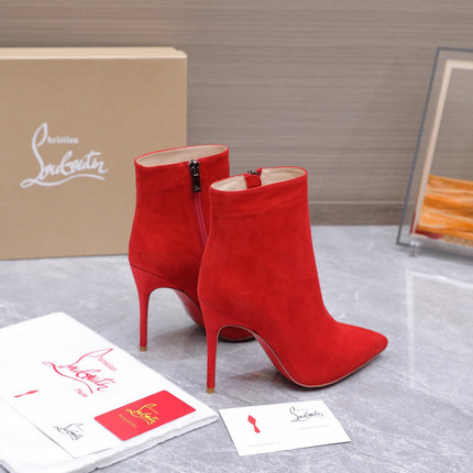 CHRISTIAN LOUBOUTIN 26S ANKLE BOOTS 105 MM IN RED SUEDE