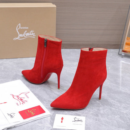 CHRISTIAN LOUBOUTIN 26S ANKLE BOOTS 105 MM IN RED SUEDE